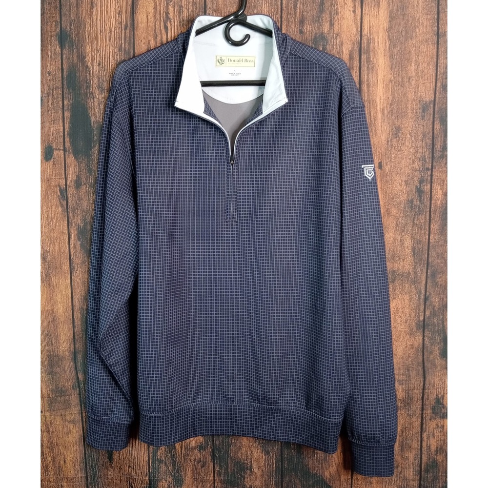 Donald Ross Mens Navy Blue Micro Grid Quarter Zip Golf Pullover Large RN127277